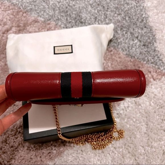 Gucci Rajah Mini Leather Shoulder Bag In Red -Authentic - Picture 9 of 11